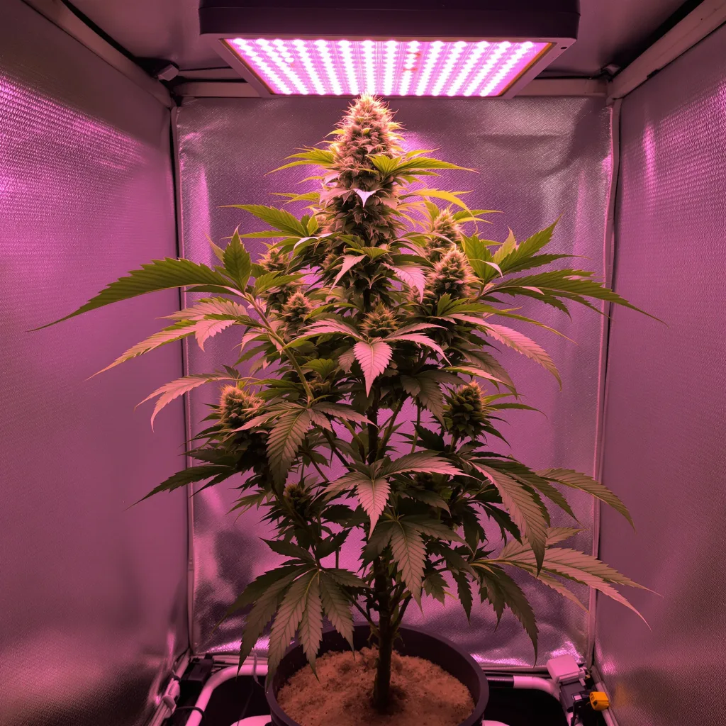 A-Train cannabis bud close-up showing dense purple-tinged calyxes