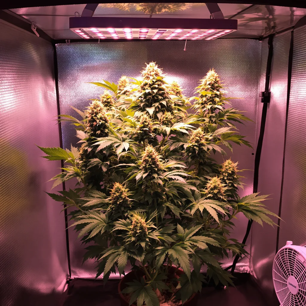 Afghan Skunk 69% indica / 31% sativa flower with visible trichomes
