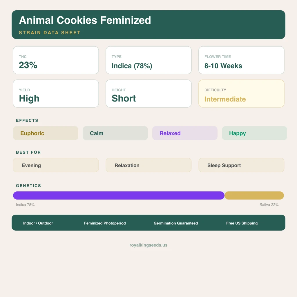 Animal Cookies 78% indica / 22% sativa flower with visible trichomes
