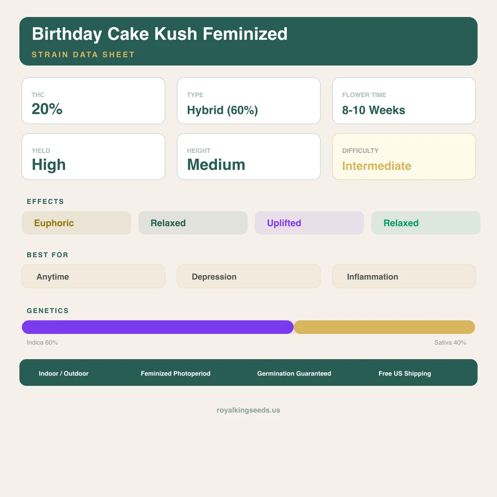 Birthday Cake Kush 60% indica / 40% sativa flower with visible trichomes