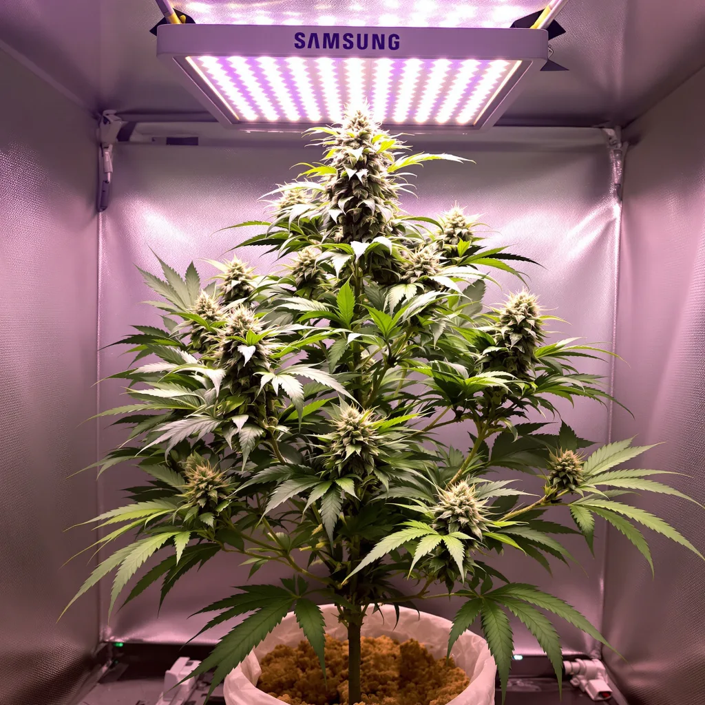 Black Water Purple OG Cheese 66% indica / 34% sativa flower with visible trichomes