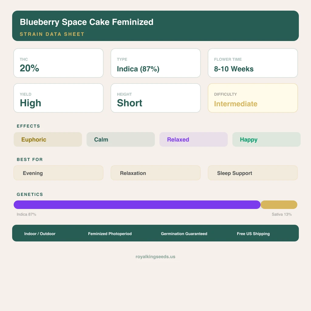 Blueberry Space Cake 87% indica / 13% sativa flower with visible trichomes