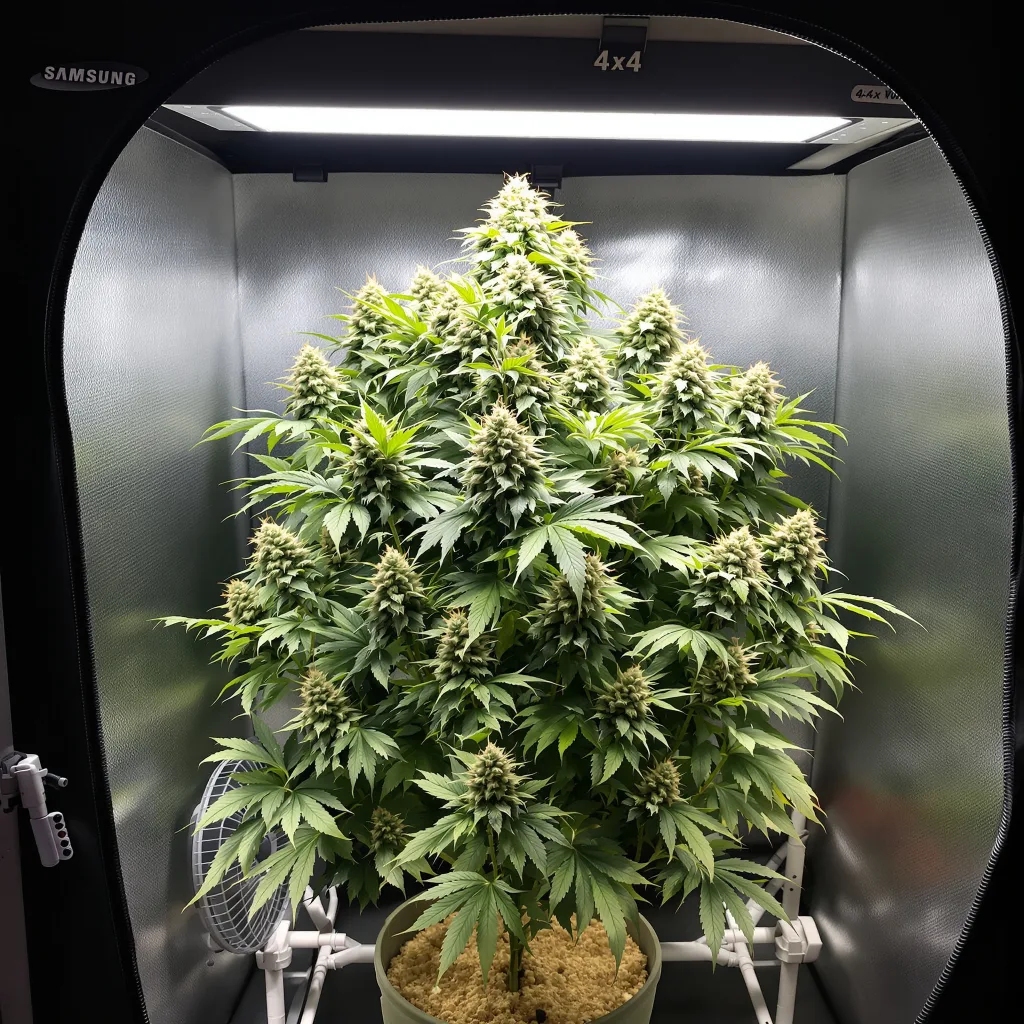 CBD Blue Shark 49% indica / 51% sativa flower with visible trichomes