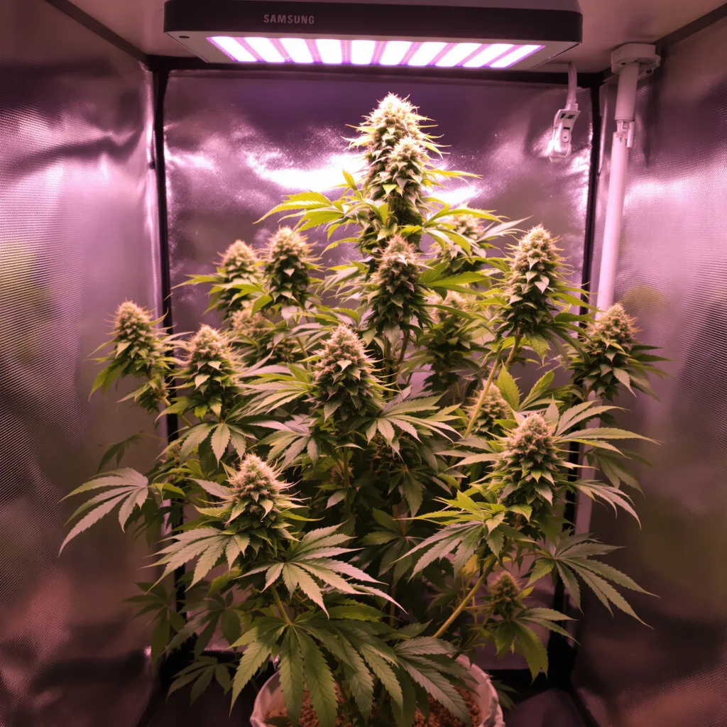 CBD Critical Cure 48% indica / 52% sativa flower with visible trichomes