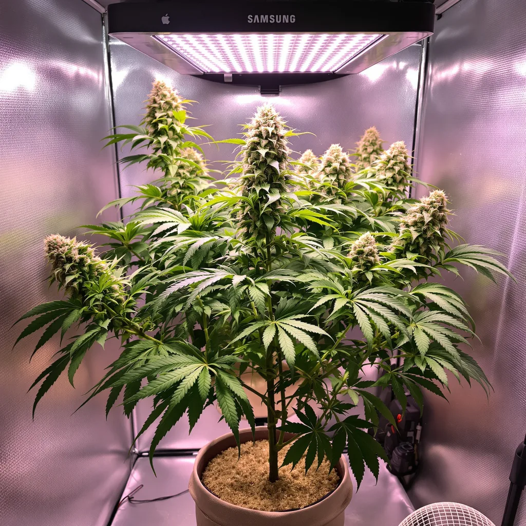Green Crack Punch cannabis bud close-up showing dense purple-tinged calyxes