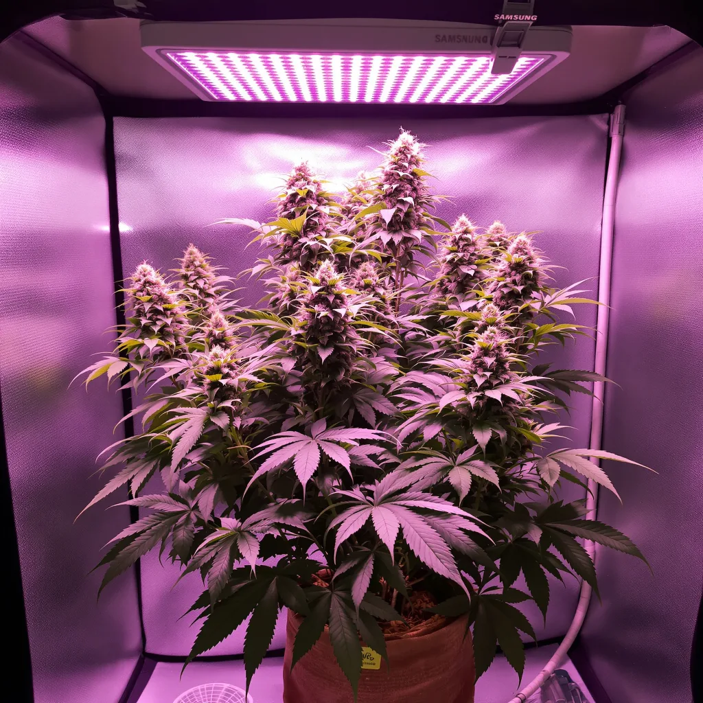 Humboldt Dream cannabis bud close-up showing dense purple-tinged calyxes