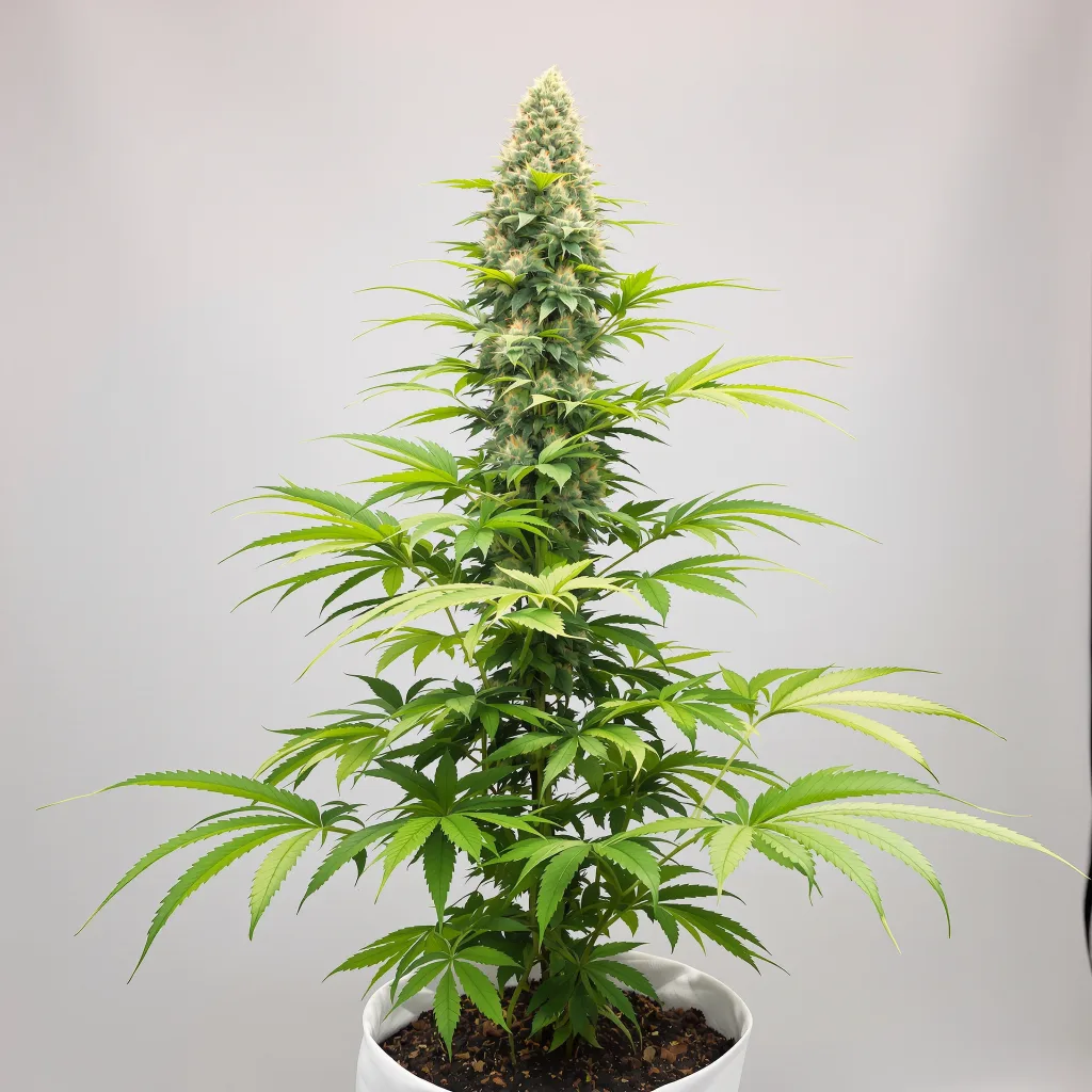 Larry OG cannabis bud close-up showing balanced bud structure with frosted trichomes