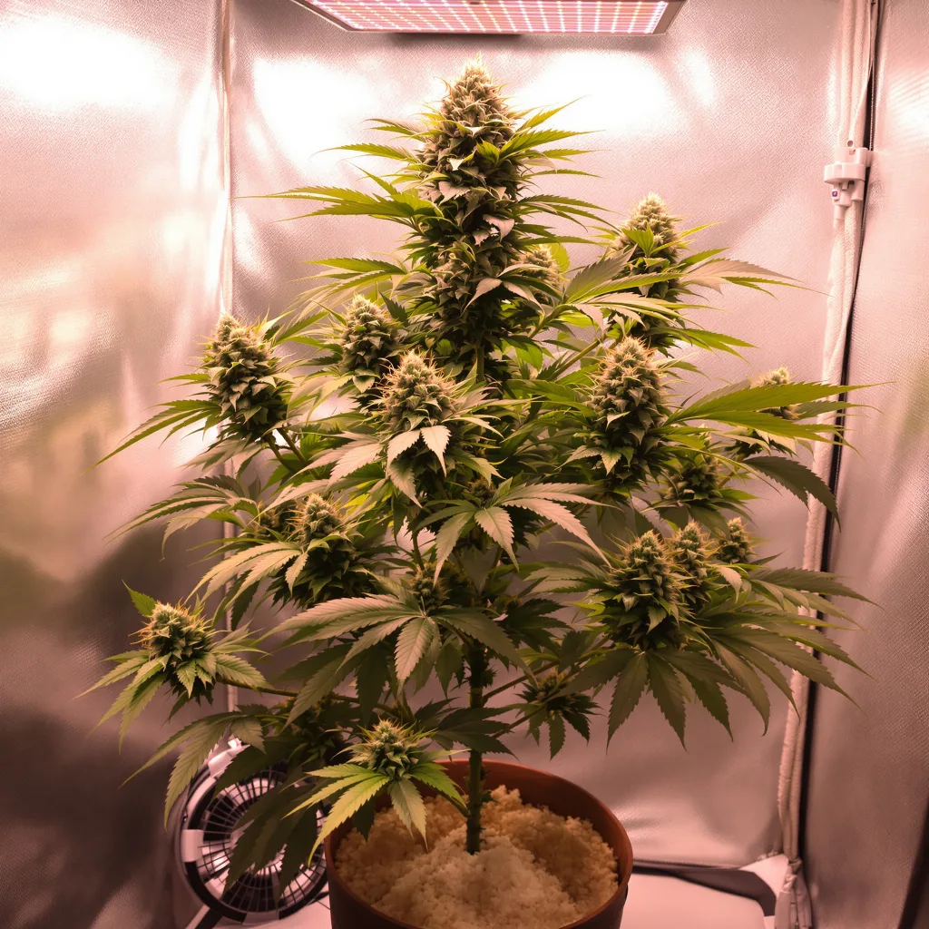 Lavender Jones cannabis plant in flowering stage, 60-100 cm autoflower
