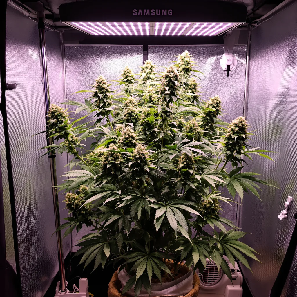 Michigan Poison 57% indica / 43% sativa flower with visible trichomes