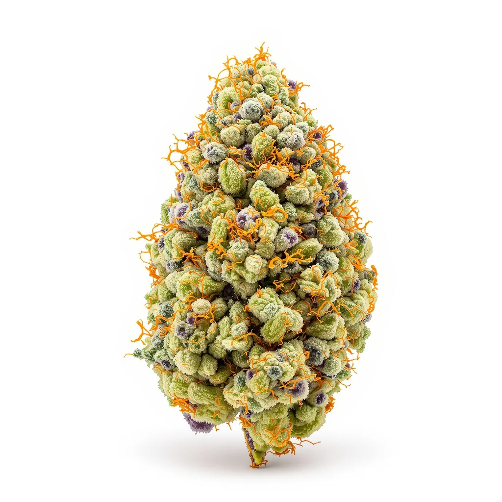 Michigan Poison 57% indica / 43% sativa flower with visible trichomes