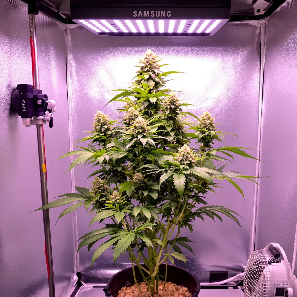Mataro Blue CBD 54% indica / 46% sativa flower with visible trichomes