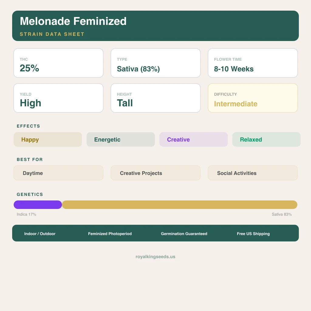 Melonade 17% indica / 83% sativa flower with visible trichomes