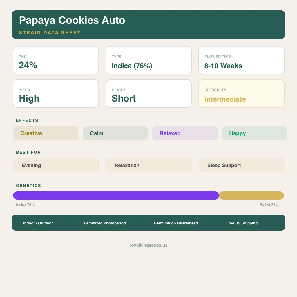 Papaya Cookies 76% indica / 24% sativa flower with visible trichomes