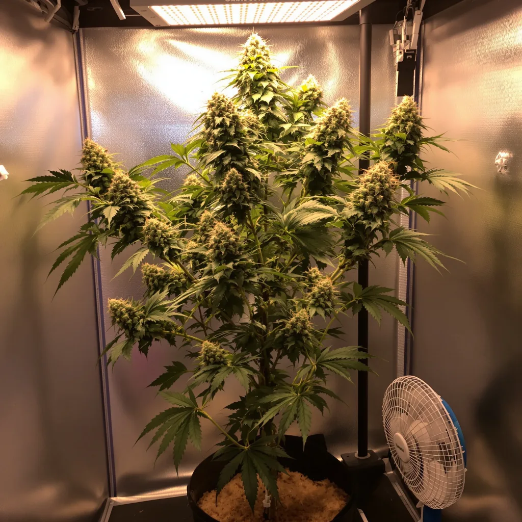 Silverfalls Kush cannabis plant in flowering stage, 60-100 cm autoflower
