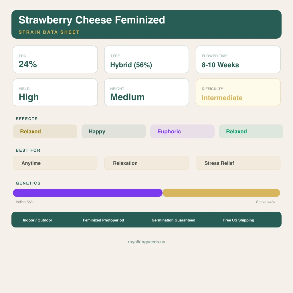 Strawberry Cheese 56% indica / 44% sativa flower with visible trichomes