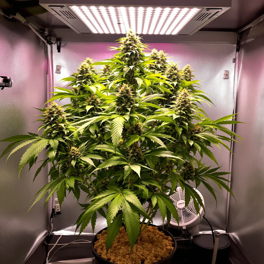 White Fire 43 cannabis plant in flowering stage, 60-100 cm autoflower