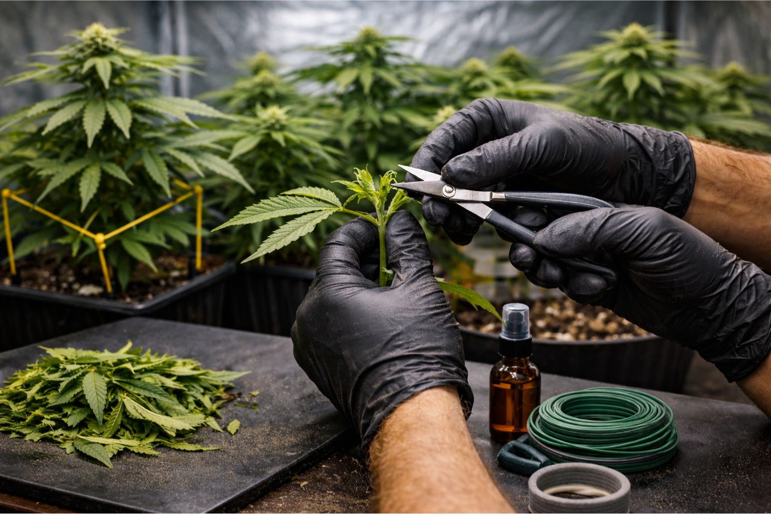 cannabis plant pruning and topping