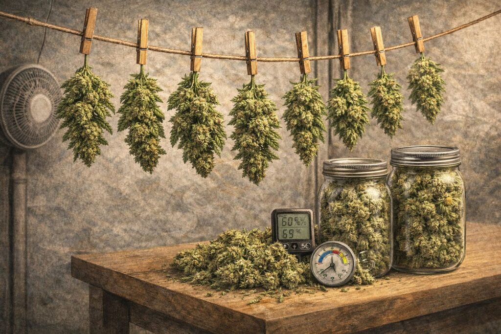 American Kush strain drying and curing