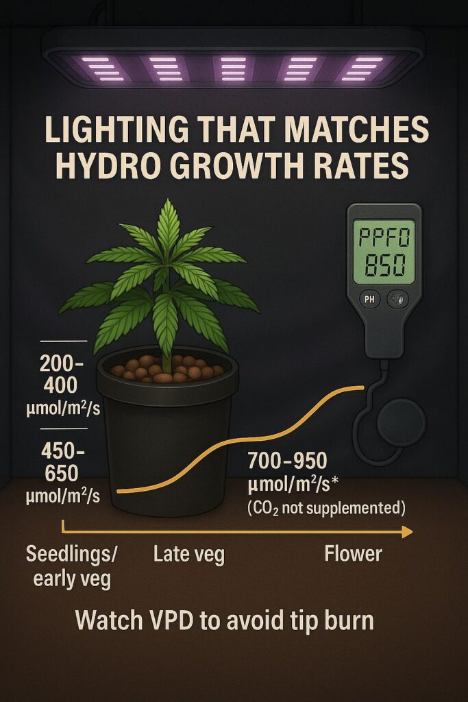 Lighting for hydroponic grow