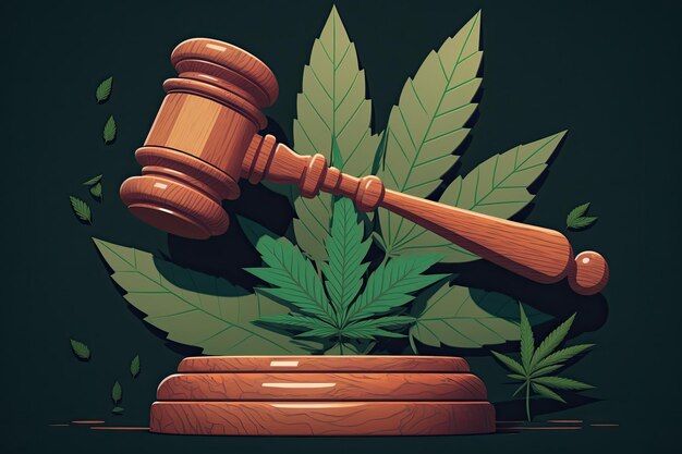 closeup judges gavel resting bed marijuana leaves 410516 8172
